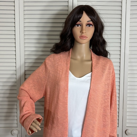 Eileen Fisher Orange Linen Blend Knit Cardigan Large - Picture 3 of 14